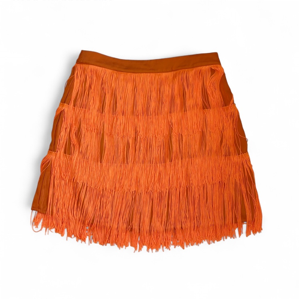 Orange Fringe Mid Rise Mini Skirt